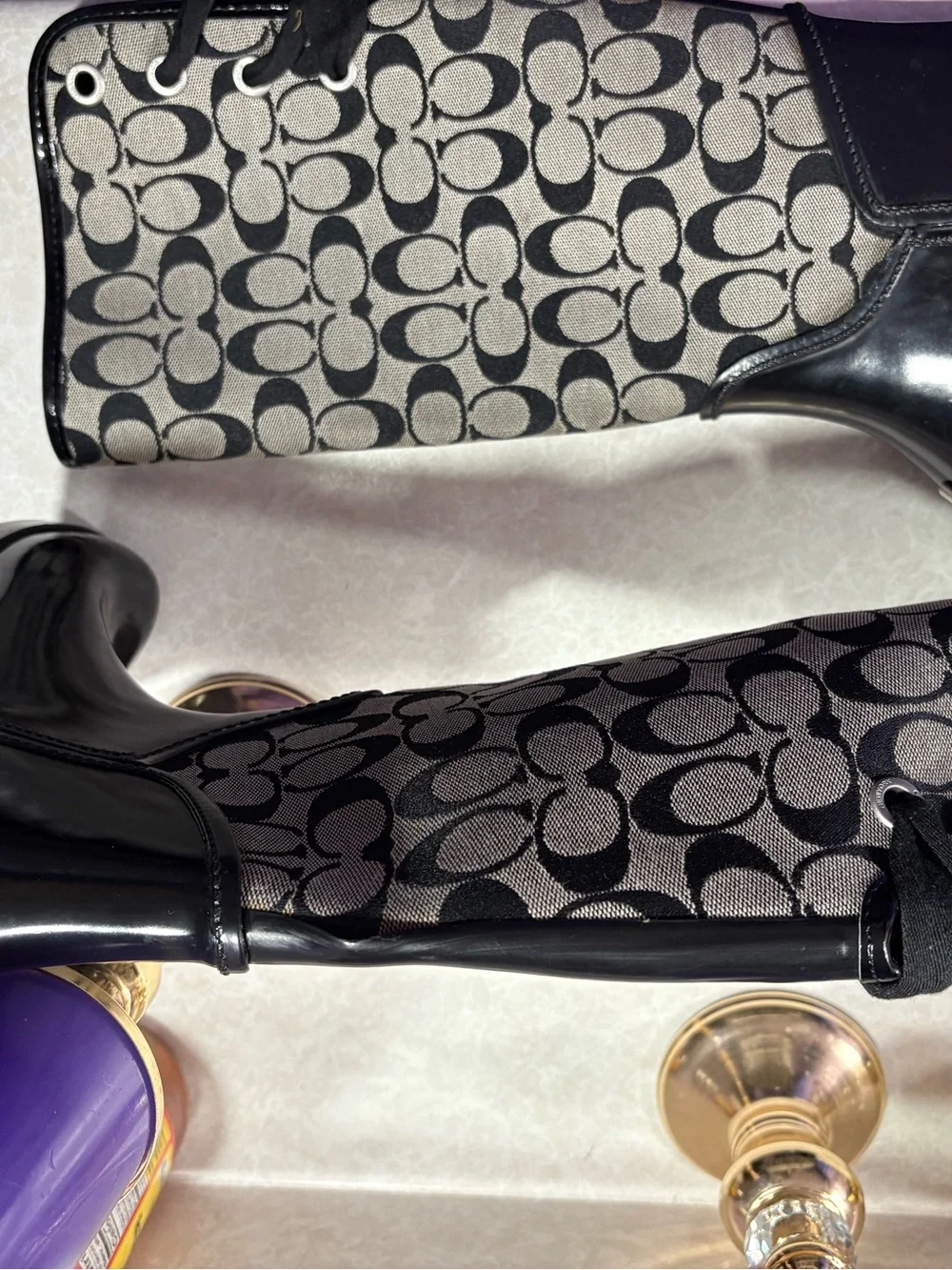 Coach Black and Gray Signature Monogram Rain Boots
